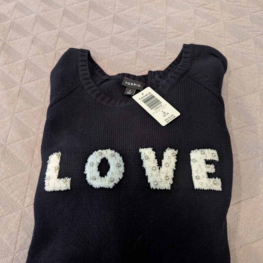 Torrid Black Sweater with White 'LOVE' Embellishment
